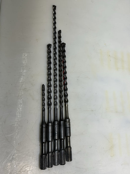 5 Spline Drive Concrete Rotary Hammer Drill Bits 3/8, 1/2, 1/2, 1/2, 5/8, NW