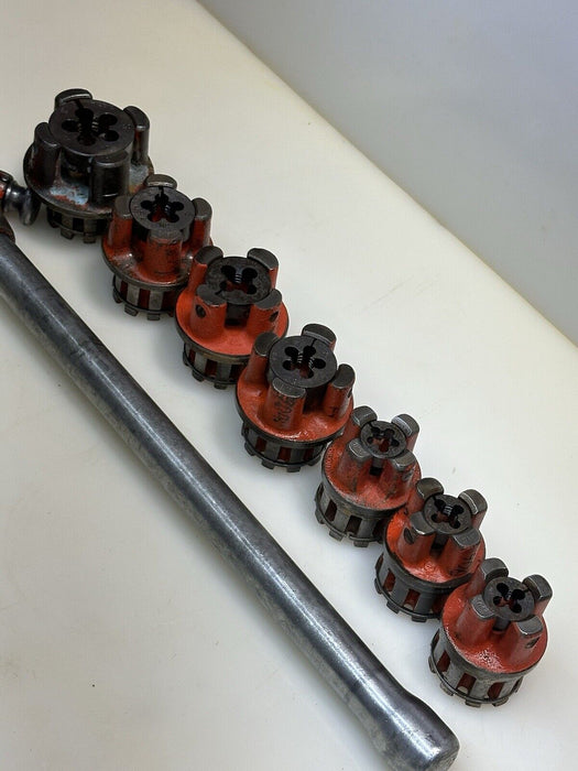 (7) Ridgid 00-R Bolt Dies, Handle 3/4, 9/16, 9/16, 9/16, 7/16, 7/16, 5/16,