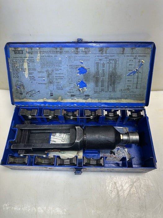 T&B Thomas And Betts Hydraulic Crimper W/ 10 Dies & Case, 12-TON Model TBM12