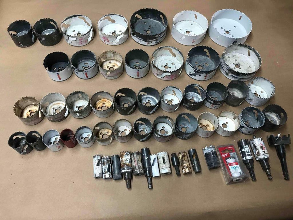 Huge Lot 50 Assorted Hole Saw Bits Bi Metal Morse Lennox Milwaukee Etc New/Used