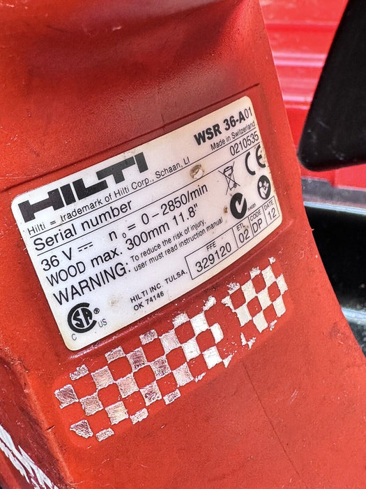 Hilti WSR 36A Cordless Reciprocating Saw + (2) 36v Batteries And Charger