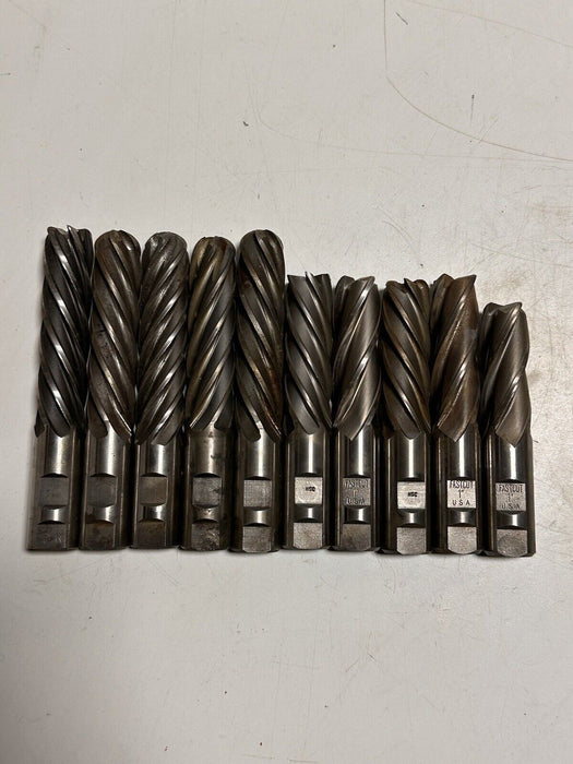 LOT OF 10 ASSORTED END MILLS  1” X 3” X 5-1/4” And Bigger Made In USA