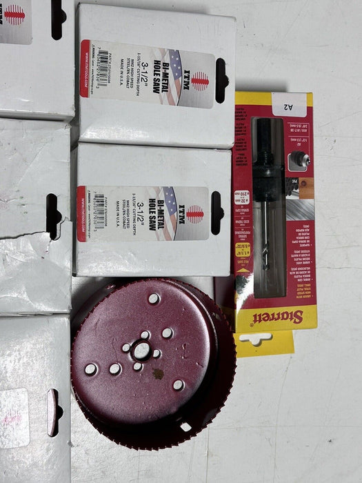 ITM MORSE Bi-Metal Hole Saws & Starrett Arbor Pilot Drill - 7pc Lot 3 1/2” , 5”