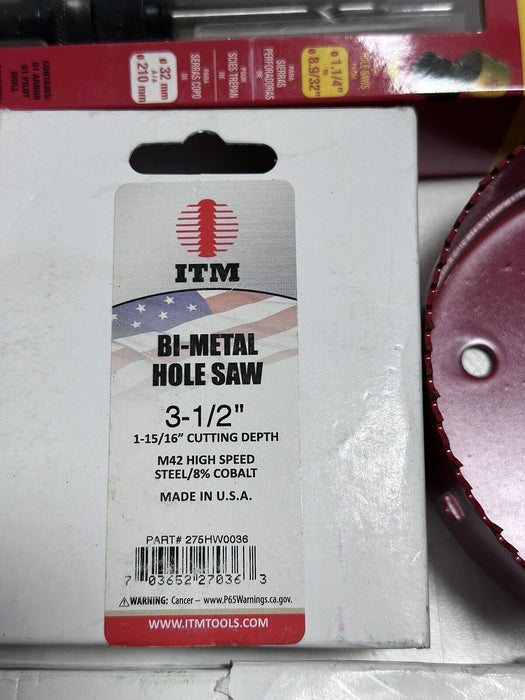 ITM MORSE Bi-Metal Hole Saws & Starrett Arbor Pilot Drill - 7pc Lot 3 1/2” , 5”