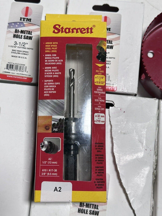 ITM MORSE Bi-Metal Hole Saws & Starrett Arbor Pilot Drill - 7pc Lot 3 1/2” , 5”