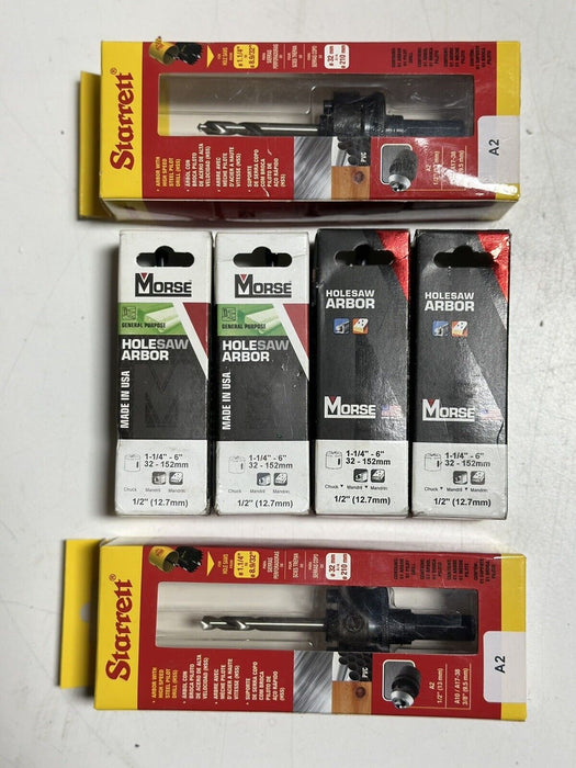 Lot Of 6 MORSE  & STARRETT - Hole Saw Arbor - ( 1-1/4" × 6" ) - part# 139038