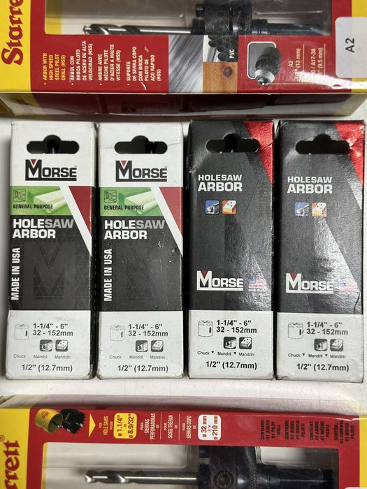 Lot Of 6 MORSE  & STARRETT - Hole Saw Arbor - ( 1-1/4" × 6" ) - part# 139038