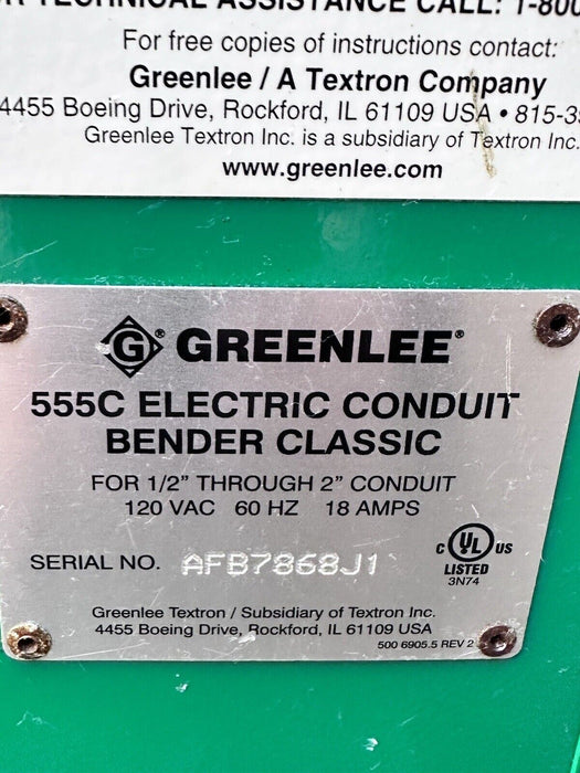 GREENLEE 555C CONDIUT PIPE BENDER 1/2" to 2" RIDGID SHOE GROUP et7