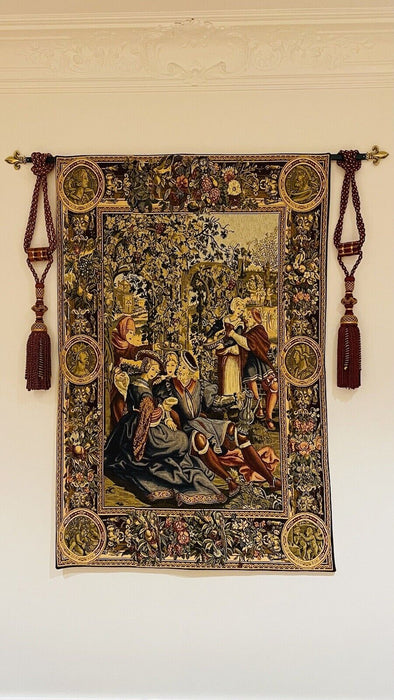 Italian Hand Woven 100% Wool Florentine  Tapestry 55” x 36” With Tassels