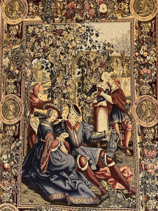 Italian Hand Woven 100% Wool Florentine  Tapestry 55” x 36” With Tassels