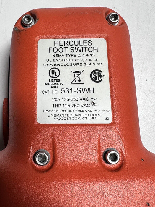 HERCULES 531-SWH FOOT SWITCH CONTROL 20A, 240VAC for Ridgid 300