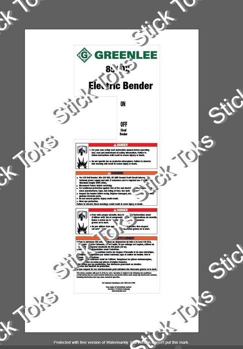 Greenlee 854DX Board and switch cover decal replica