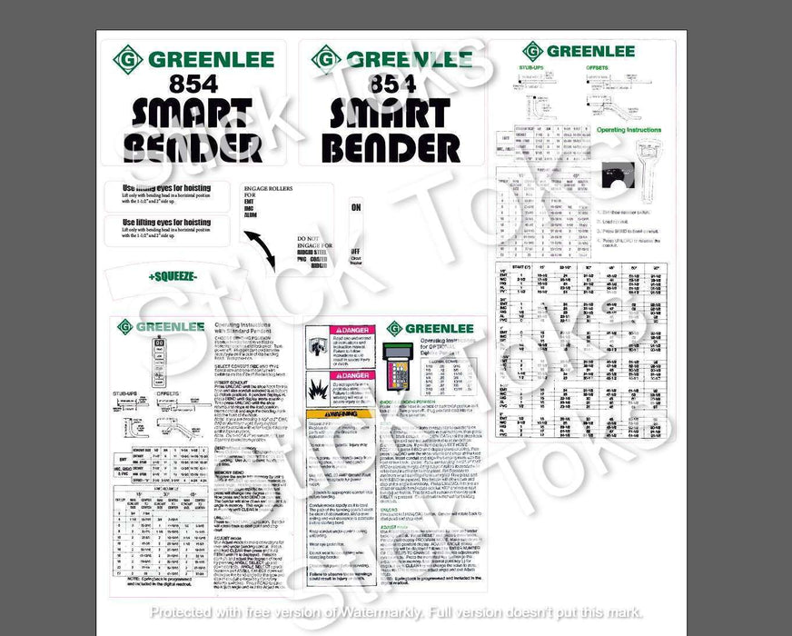 Greenlee 854 Smart Bender Decal Set