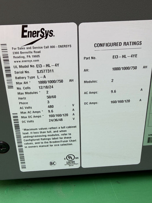 ENERSYS EI3-HL-4Y Enforcer IMPAQ Forklift Battery Charger 480V 3PH + Cables #12