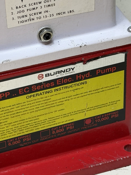 Burndy EPP-10EC Series Hyd Electric Pump 10k psi + Case & Hose Crimper Mint BG10