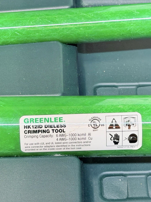 Greenlee HK12ID Dieless Crimping Tool Full Set With Case & Manual Green/Black B2