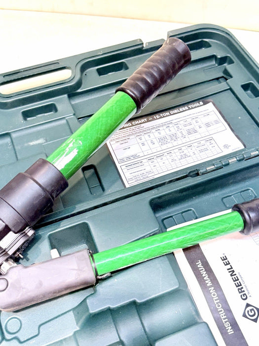 Greenlee HK12ID Dieless Crimping Tool Full Set With Case & Manual Green/Black