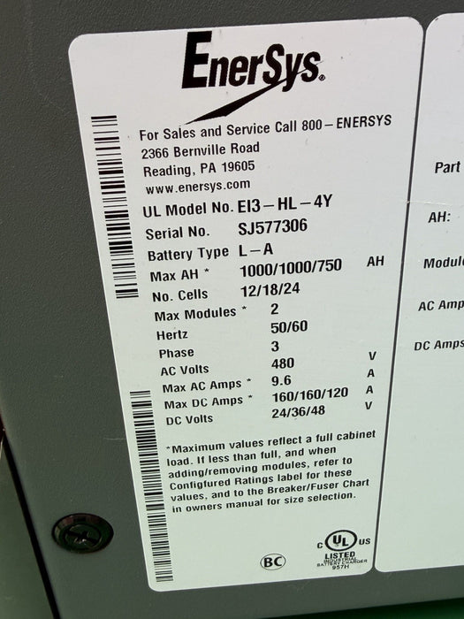 ENERSYS EI3-HL-4Y Enforcer IMPAQ Forklift Battery Charger 480V 3PH + Cables #9