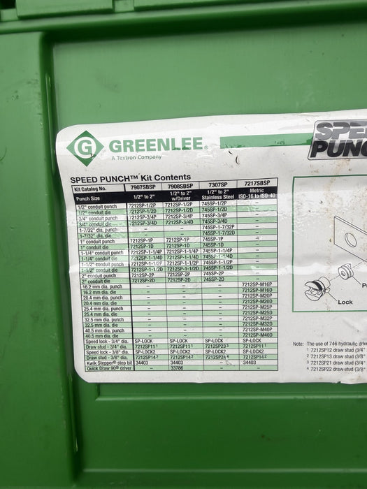Greenlee 7908SBSP Speed Punch Knockout Kit 1/2 to 2" Brand New.  Punches Only #1