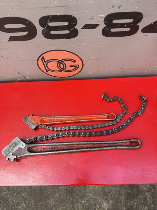 Ridgid C-18 and C-14  Chain Pipe Wrenches.  Nice set.