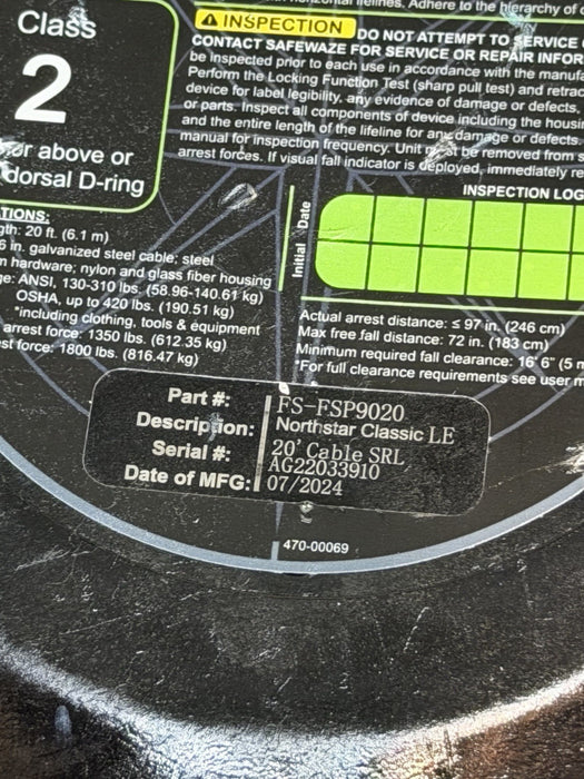 Safewaze FS-FSP9020 Northstar Classic LE 20' Cable SLR 2024 #4