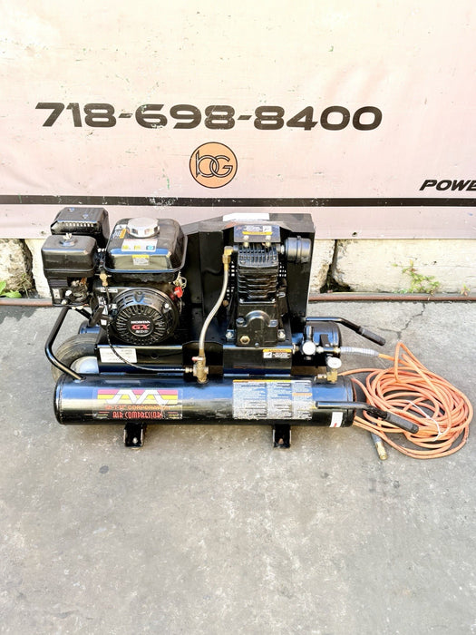 Mi-T-M AC1-PH55-08M 8 Gal Gas Air Compressor Honda GX 200, Belt Driven + Hose