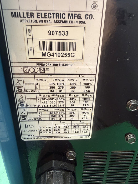Miller PipeWorx 350 FieldPro Welder XMT-350 TESTED 2017  7/8/26 #2
