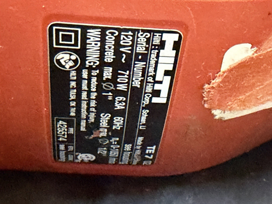 Hilti TE 7 Hammer Drill SDS Rotary Hammer 120V, 6.3A, 60Hz