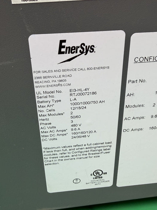 ENERSYS EI3-HL-4Y Enforcer IMPAQ Forklift Battery Charger 480V 3PH + Cables #20
