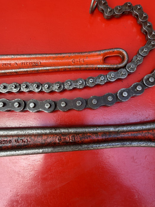 Ridgid C-18 and C-14  Chain Pipe Wrenches.  Nice set.