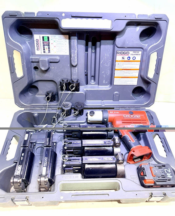 Ridgid RP210 Press Frame Press Tool W/ Battery, 5 Frames, Tool , Case Etc.  NICE