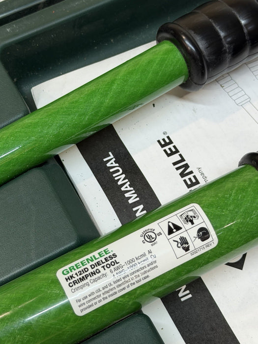 Greenlee HK12ID Dieless Crimping Tool Full Set With Case & Manual Green/Black
