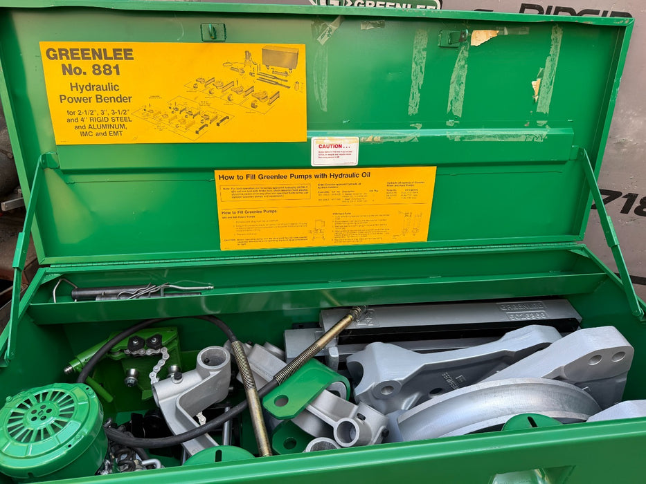 Greenlee 881 Hydraulic Pipe Bender 2.5”-4” Rigid IMC EMT Bending W/ 960 Pump
