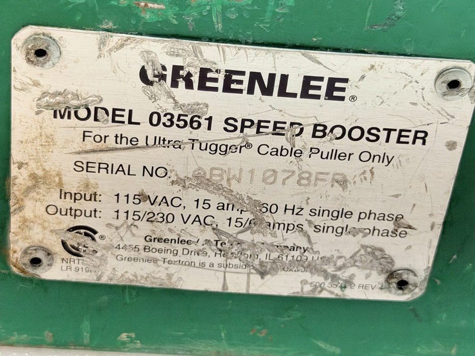 GREENLEE 03561 Speed Booster For Ultra Tugger 8000 LB Cable Wire Puller 6800