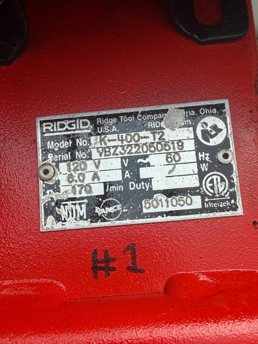 RIDGID K-400 Drain Cleaning Snake Auger Drum Machine 120V 75ft Cable #8