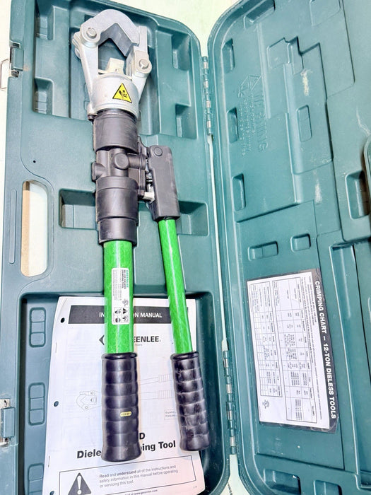 Greenlee HK12ID Dieless Crimping Tool Full Set With Case & Manual Green/Black