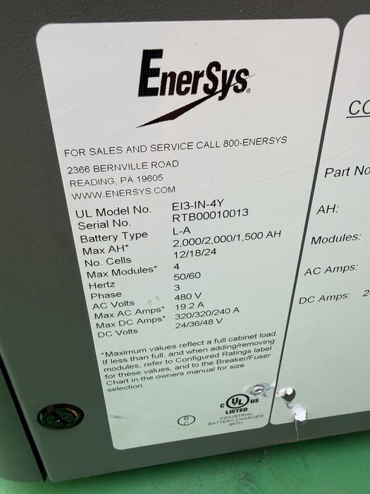 ENERSYS EI3-HL-4Y Enforcer IMPAQ Forklift Battery Charger 480V 3PH + Cables #13