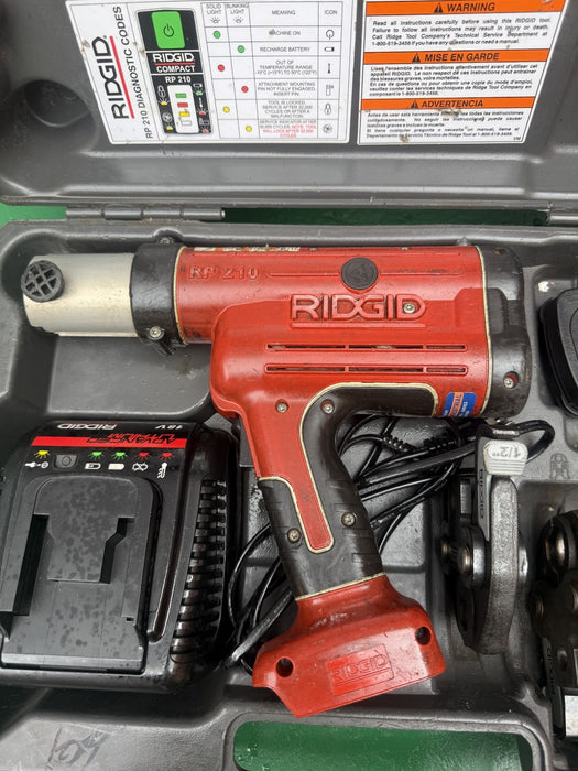 RIDGID RP 210 Press Tool Kit with battery, charger, clamps 3/4  1   1 1/4 inch