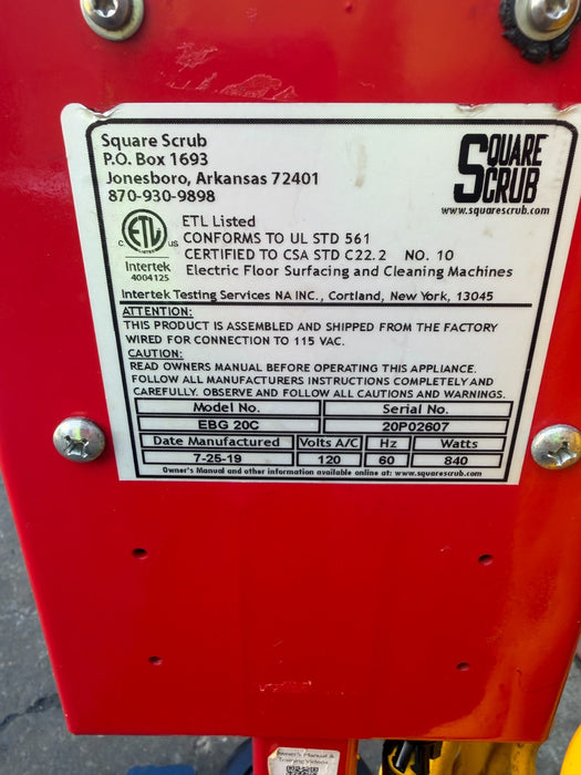 Square Scrub PIVOT EBG-20C Orbital Floor Machine 20" 1.5HP Tested Works Great