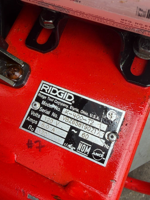 RIDGID K-400 Drain Cleaning Snake Auger Drum Machine C-32IW 3/8" x 75ft Cable #2