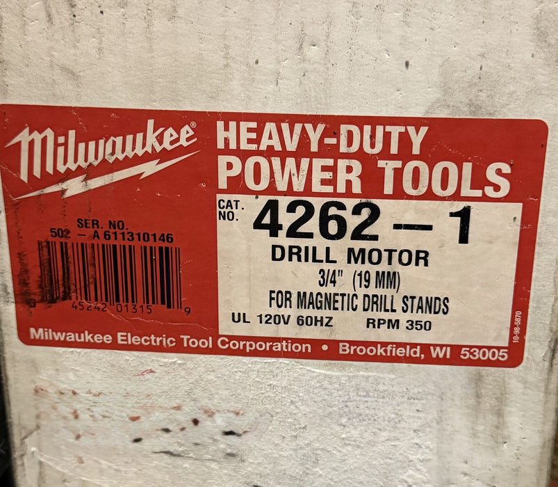 Milwaukee 4262-1 JT3 3/4 Chuck Motor for Electromagnetic Drill Press  Brand New