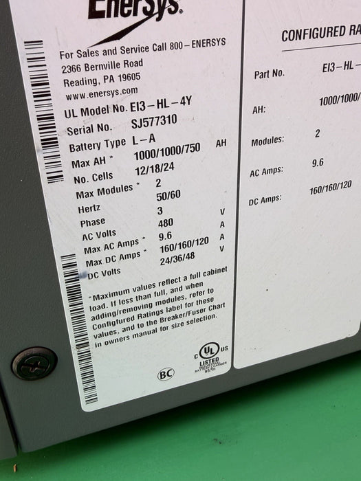 ENERSYS EI3-HL-4Y Enforcer IMPAQ Forklift Battery Charger 480V 3PH + Cables #4