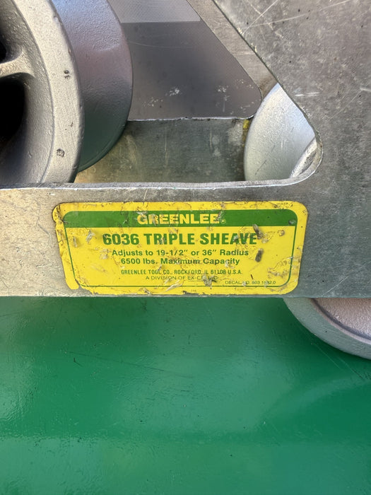 GREENLEE 6036 TRIPLE SHEAVE GUIDE FOR CABLE PULLER TUGGER  10/20/26