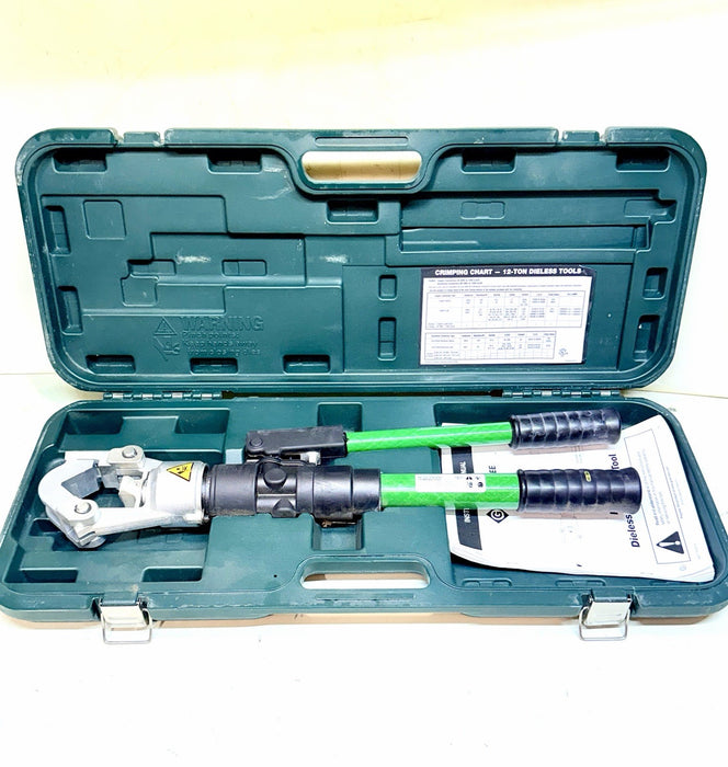 Greenlee HK12ID Dieless Crimping Tool Full Set With Case & Manual Green/Black