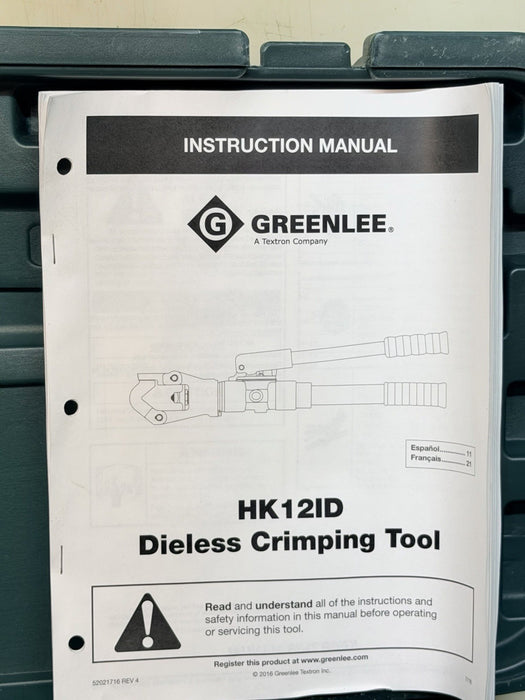 Greenlee HK12ID Dieless Crimping Tool Full Set With Case & Manual Green/Black B2