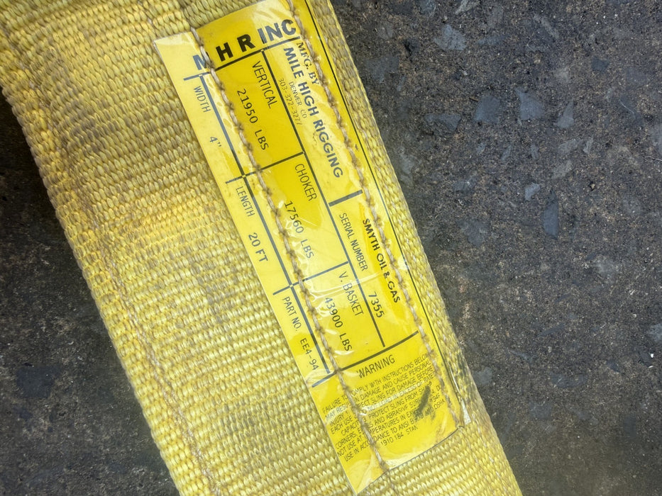 MHR Mile High Rigging 20 foot, 4 inch, 20,000 lbs, Polyester Sling.  Great Shape