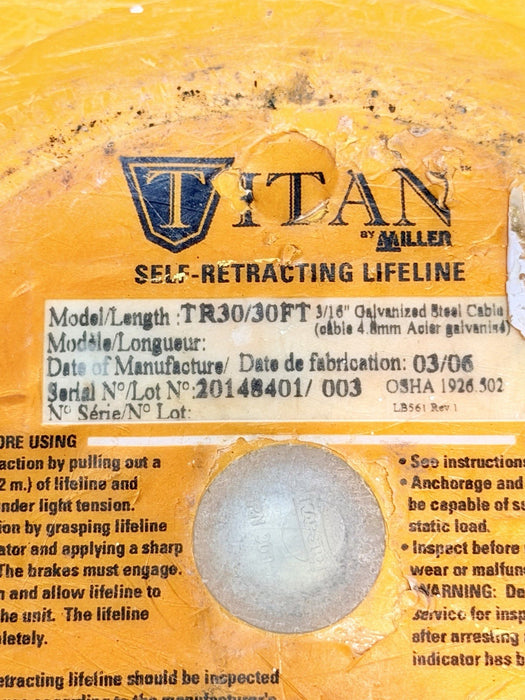 Miller Titan T-30 Self-Retracting Lifeline Fall Protection Safety Device
