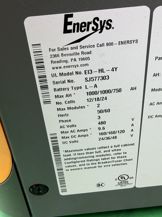 ENERSYS EI3-HL-4Y Enforcer IMPAQ Forklift Battery Charger 480V 3PH + Cables #14