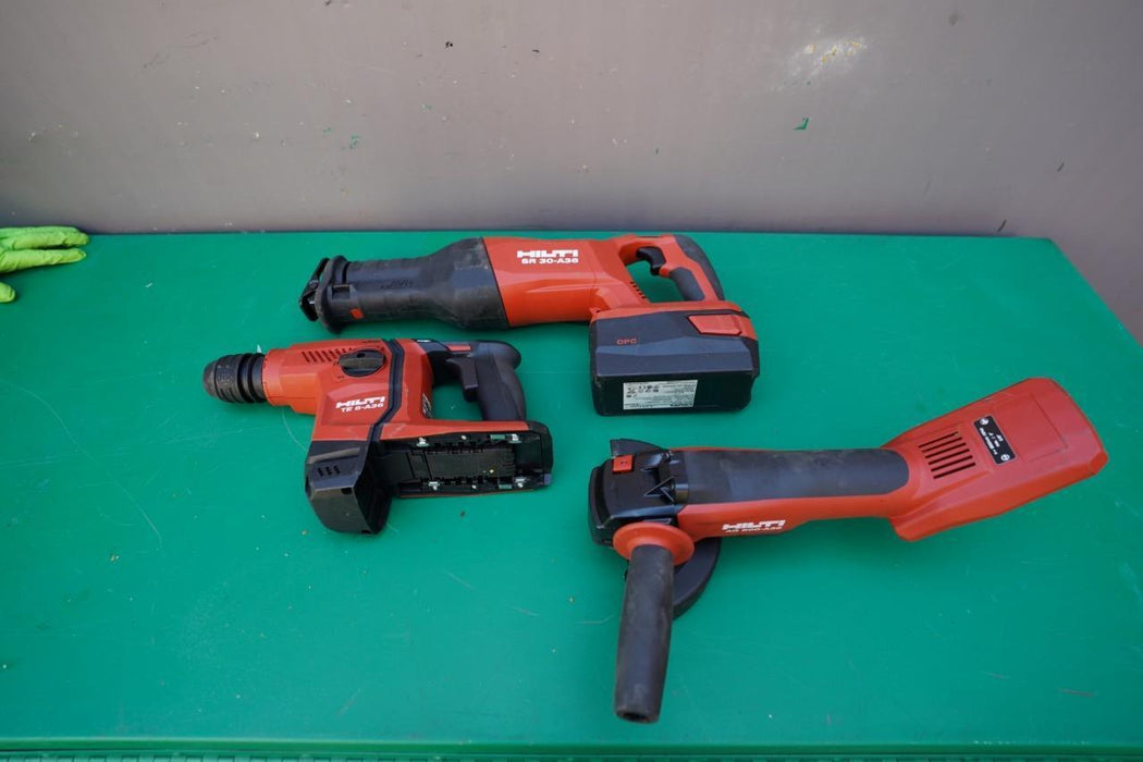 Hilti 36V Cordless Hammer drill, Grinder, Reciprocating Saw, Battery. New Set