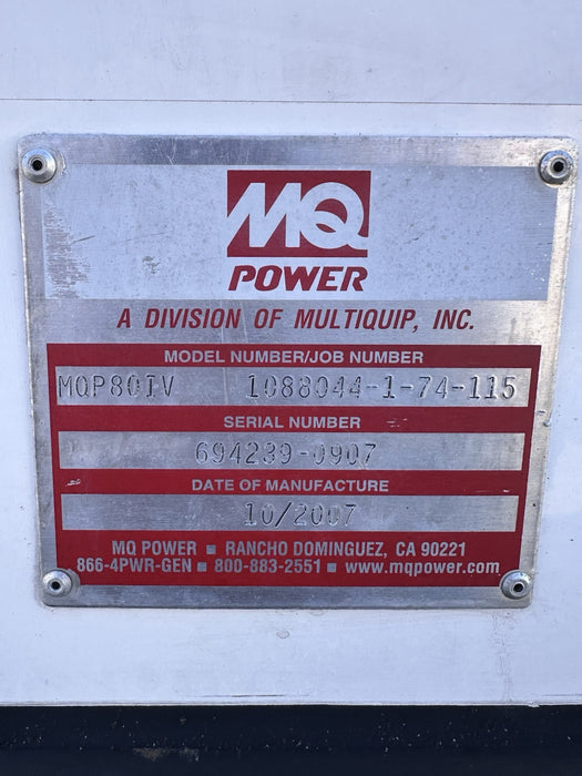 Multiquip MQ 80KW Towable Diesel Generator - 1207 Hrs MQP80IV 120/240 Runs Great